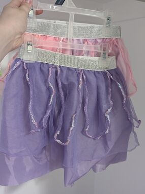 Girls' Lavender and Pink Layered Tulle Skirts with Silver Waistbands
